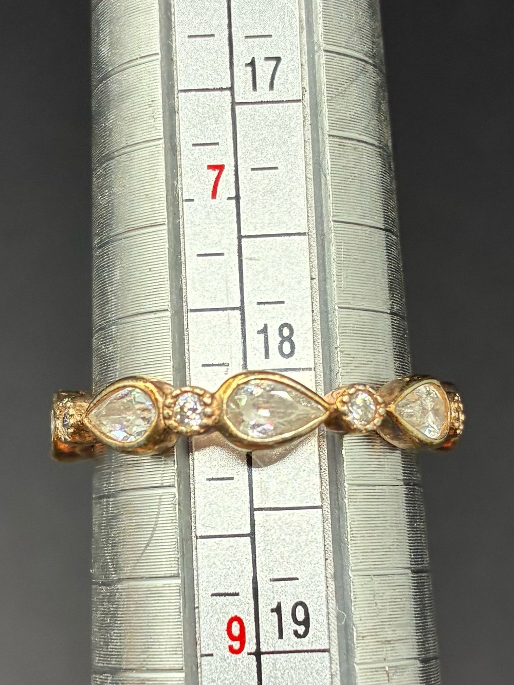 Freida Rothman Gold over Sterling Teardrop and Round Crystal Stackable Band Sz 8